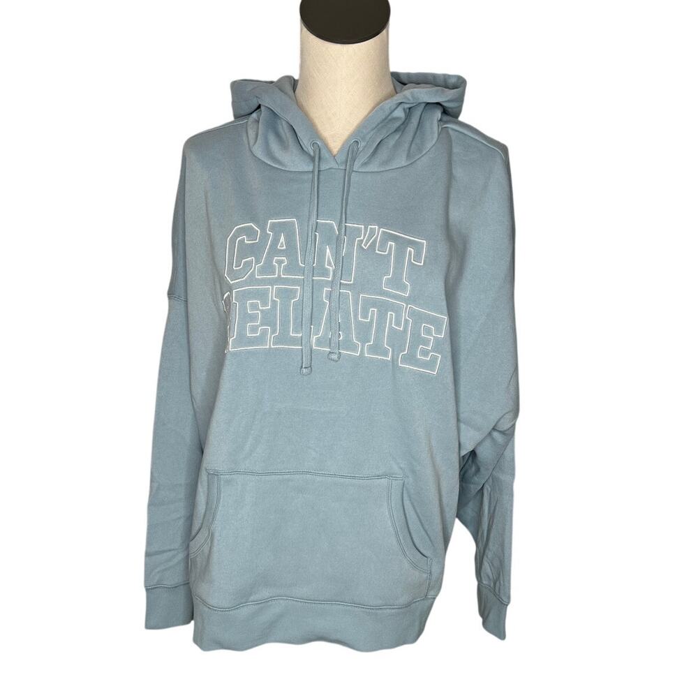 Torrid "Can't Relate" relaxed cozy fleece Hi-Lo Hoodie in dusty blue Size 2(2X)